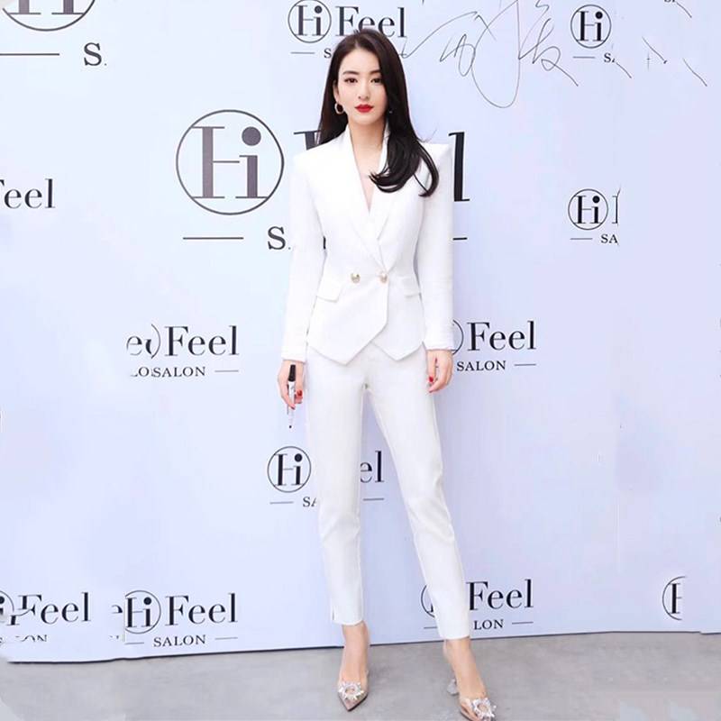 High -end white professional suit suit female OL fashion temperament beauty industry work service annual host dress