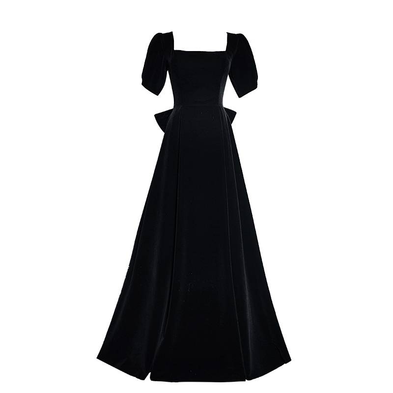 Black evening dress skirt female new 2023 high -end velvete banquet shows thin dress vocal art test chorus performance clothes