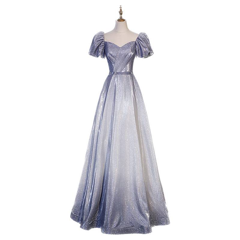 Simple bubble sleeves, gradient evening dresses