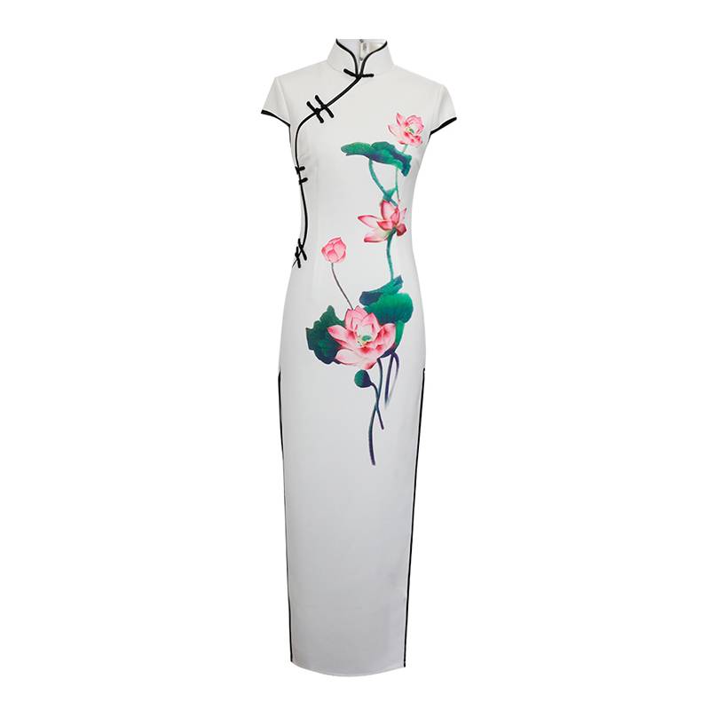 Jiangnan spring cheongsam white performance service high -end catwalk