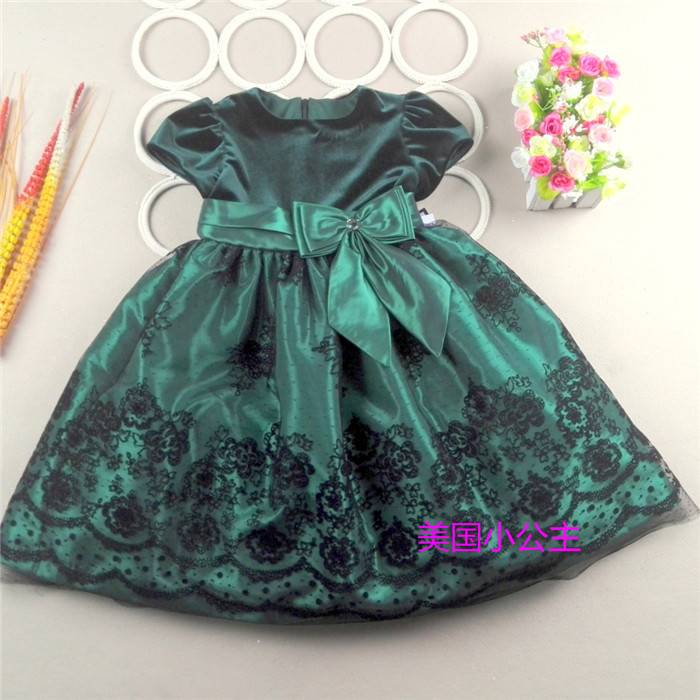 Original single children's dress skirt noble, elegant dark green princess princess puff skirt performance suit