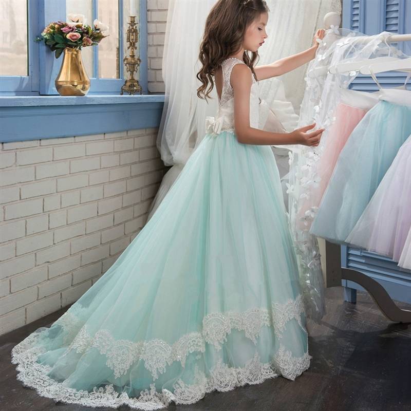 European and American new fairy inlaid diamonds lace bow dance party performance girl performance girl wedding dress skirt