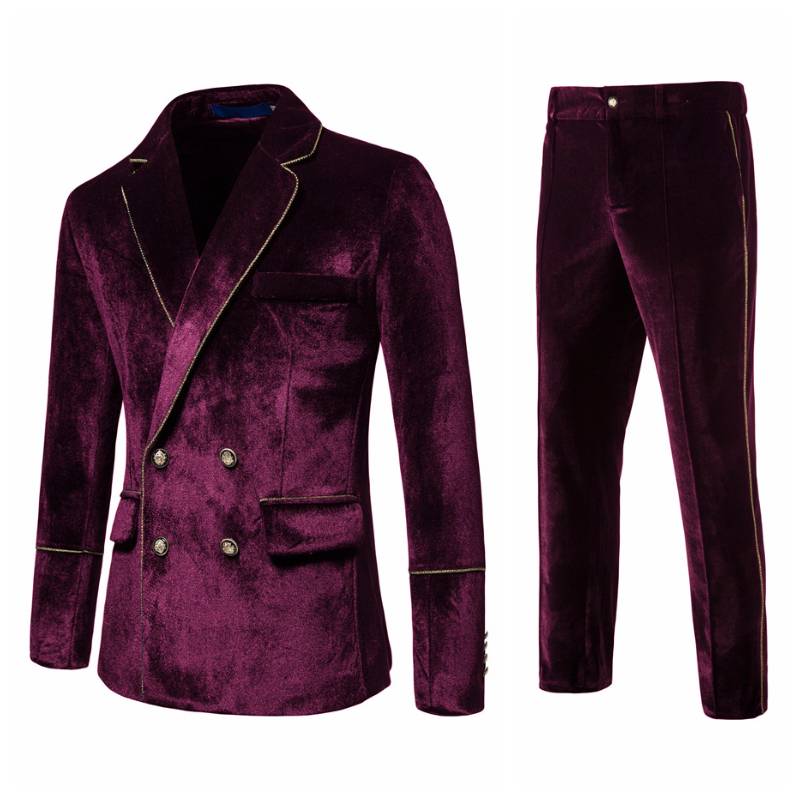 Men's high-end velvet gold edge dual-scripted western dress performance set 1815-x1010-f145