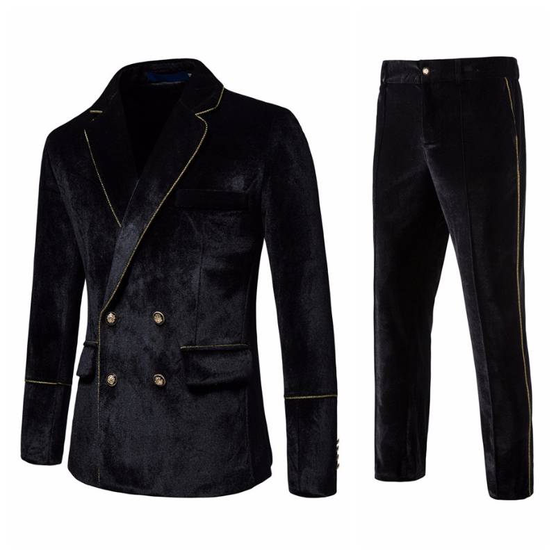 Men's high-end velvet gold edge dual-scripted western dress performance set 1815-x1010-f145