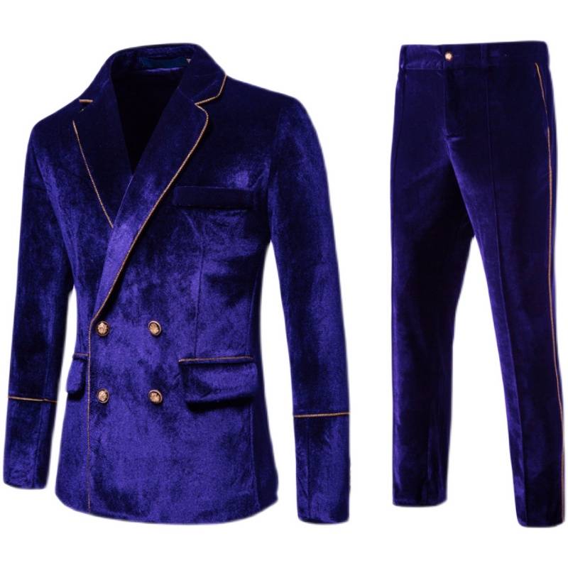 Men's high-end velvet gold edge dual-scripted western dress performance set 1815-x1010-f145