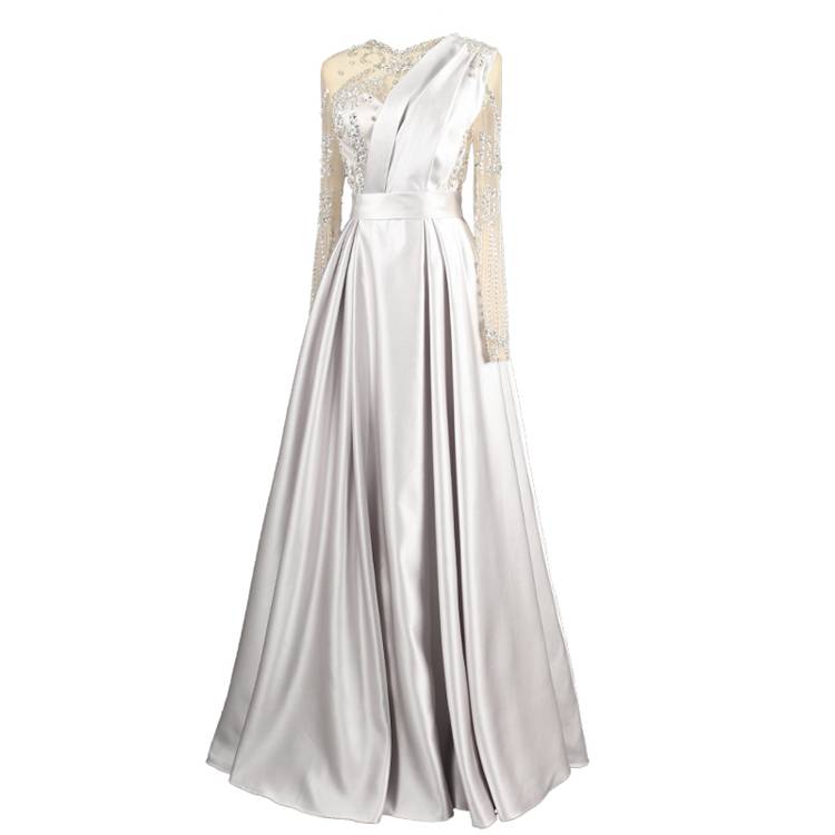 Light luxury long -sleeved evening dress host performing temperament temperament