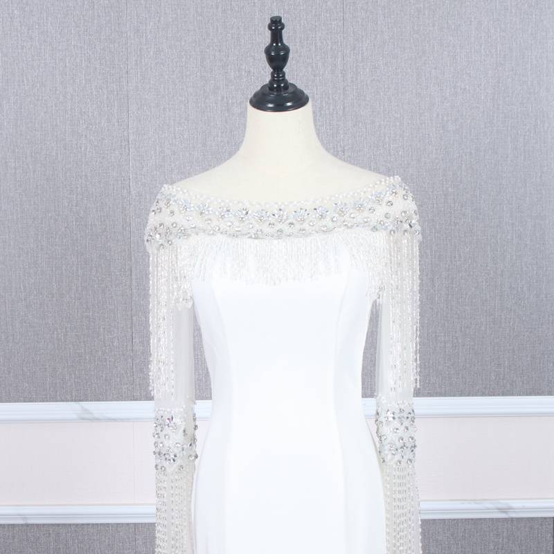 White long -sleeved beaded Suwan party dress skirt