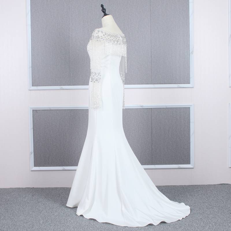 White long -sleeved beaded Suwan party dress skirt