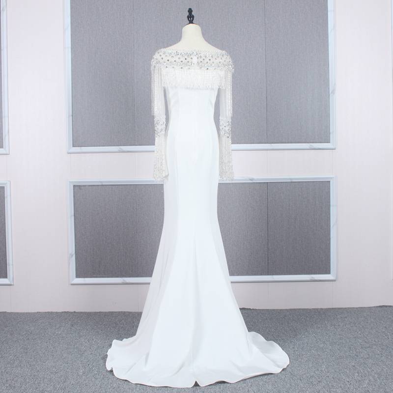 White long -sleeved beaded Suwan party dress skirt