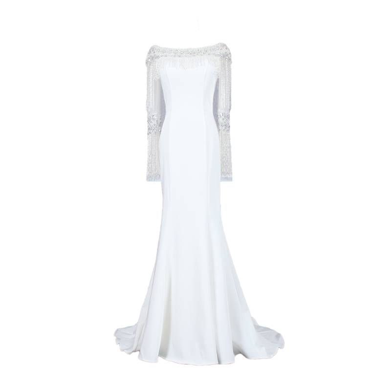 White long -sleeved beaded Suwan party dress skirt