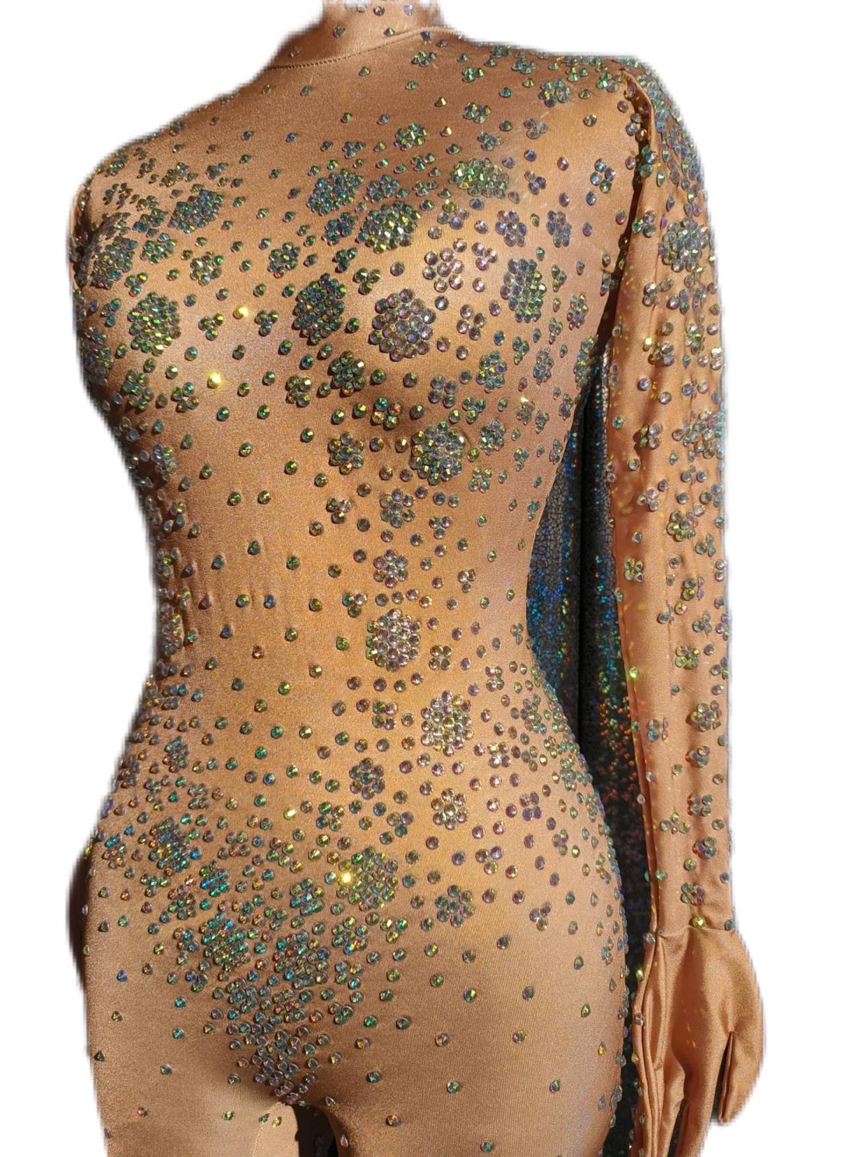 Diamond long -sleeved pants dance performance suit