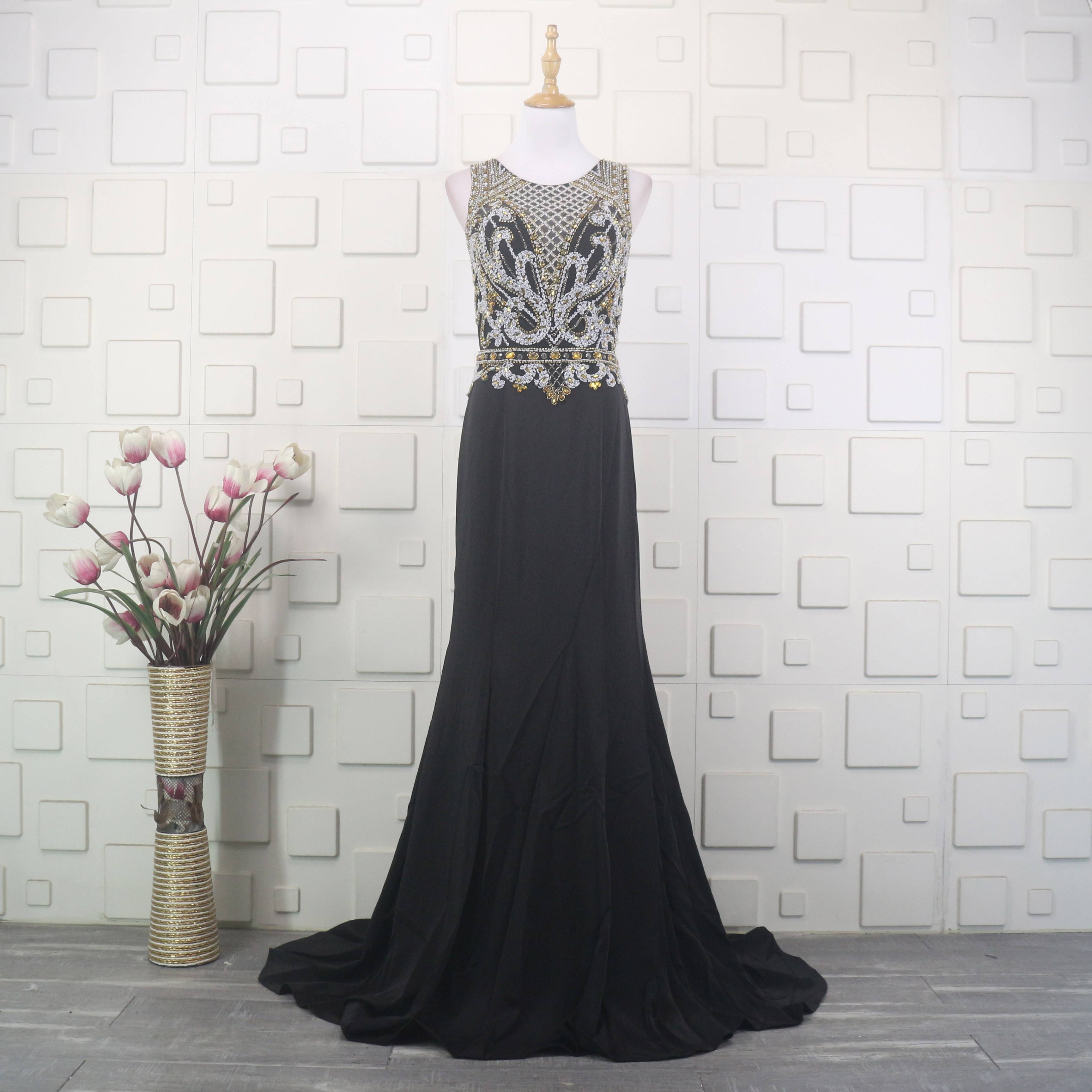 Luxury Heavy Gong Nail Black Evening Dress Women