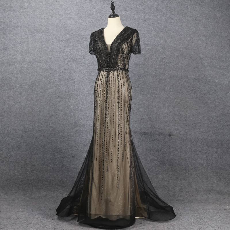 Elegant temperament short -sleeved fishtail evening dress