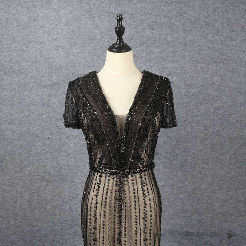 Elegant temperament short -sleeved fishtail evening dress
