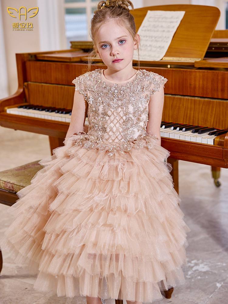 Flower girl evening dress girl princess skirt children's drag -tail wedding panton host catwalk show birthday piano performance service