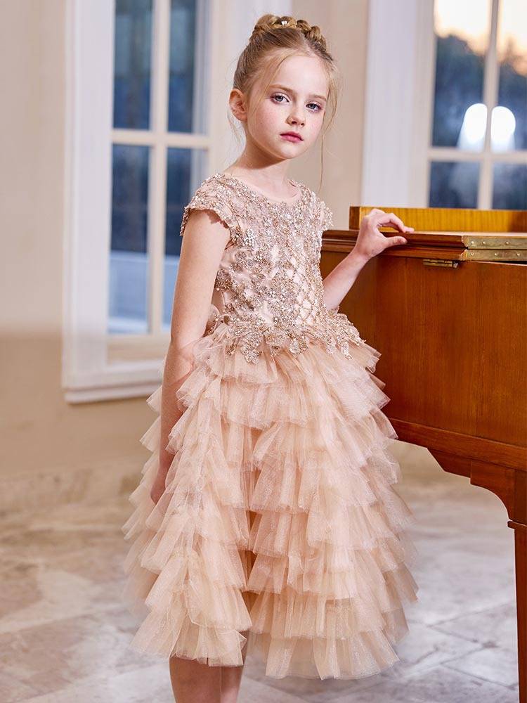 Flower girl evening dress girl princess skirt children's drag -tail wedding panton host catwalk show birthday piano performance service