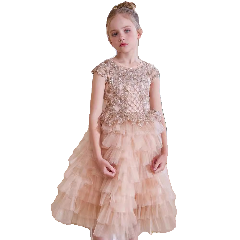 Flower girl evening dress girl princess skirt children's drag -tail wedding panton host catwalk show birthday piano performance service