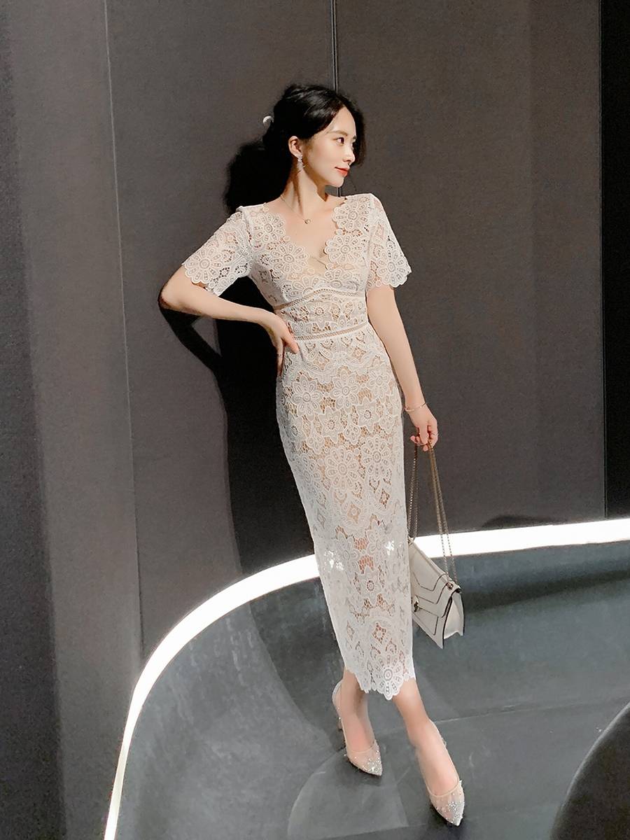 SP high -definition heavy worker lean lace thin pencil long skirt