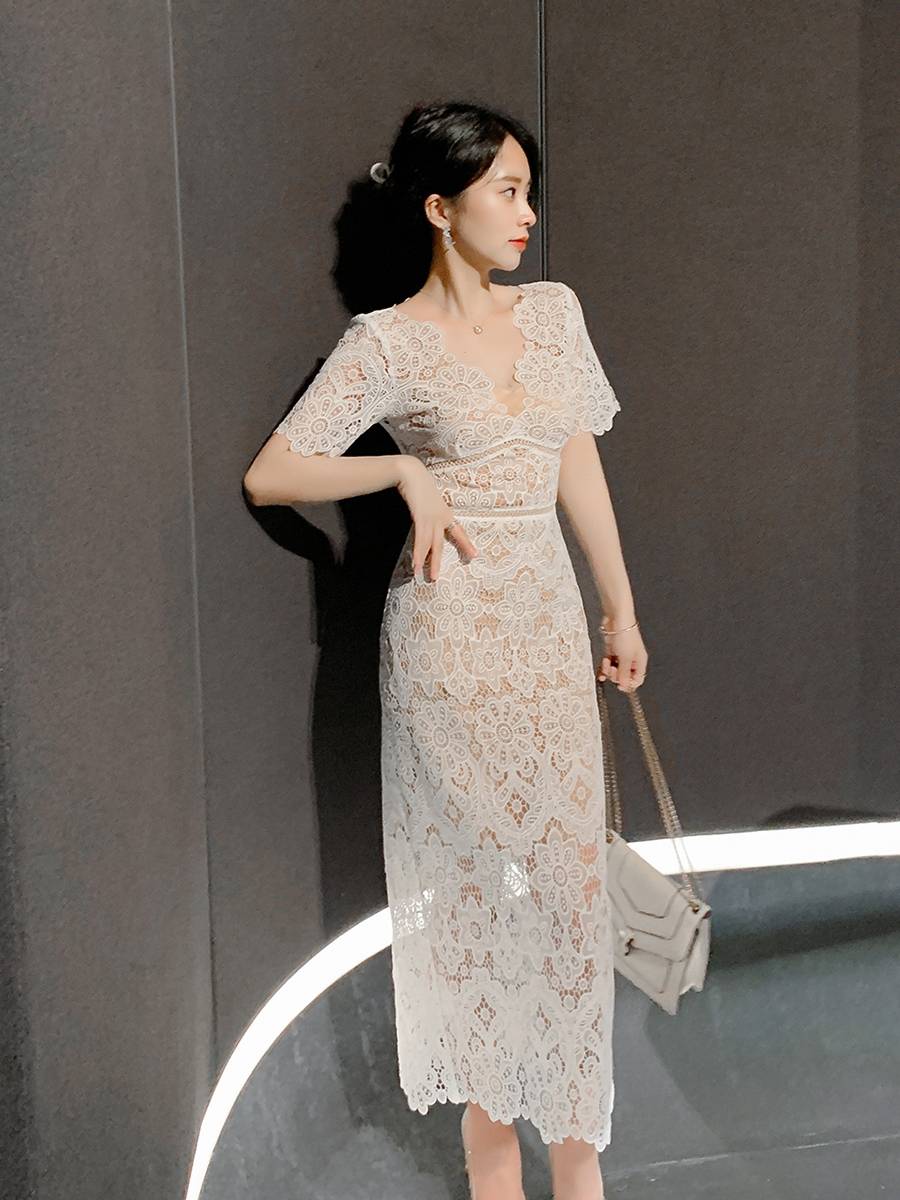 SP high -definition heavy worker lean lace thin pencil long skirt