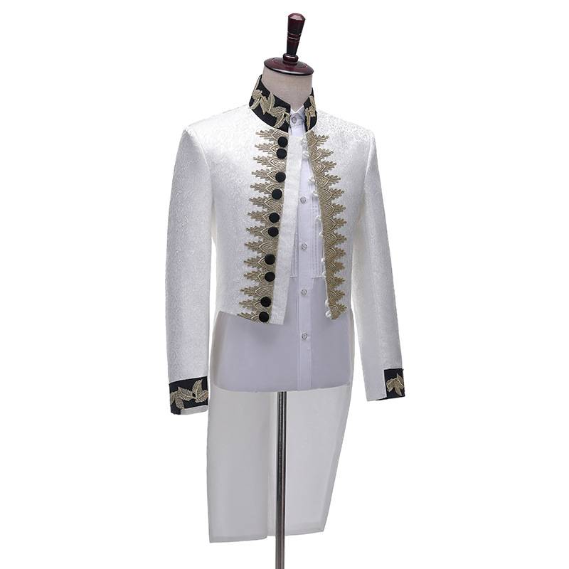 Retro European court Bai Ti inlaid Golden Flower Male White Horse Prince Performance Series Christmas Drama COS jacket