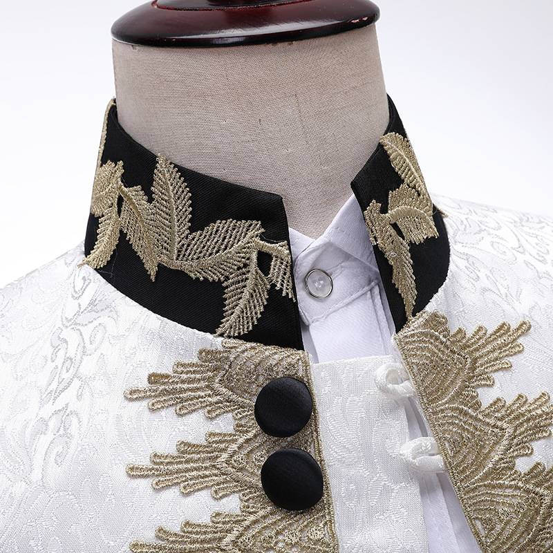 Retro European court Bai Ti inlaid Golden Flower Male White Horse Prince Performance Series Christmas Drama COS jacket