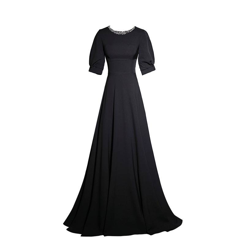 Alta round neck short -sleeved long skirt lanterns beaded