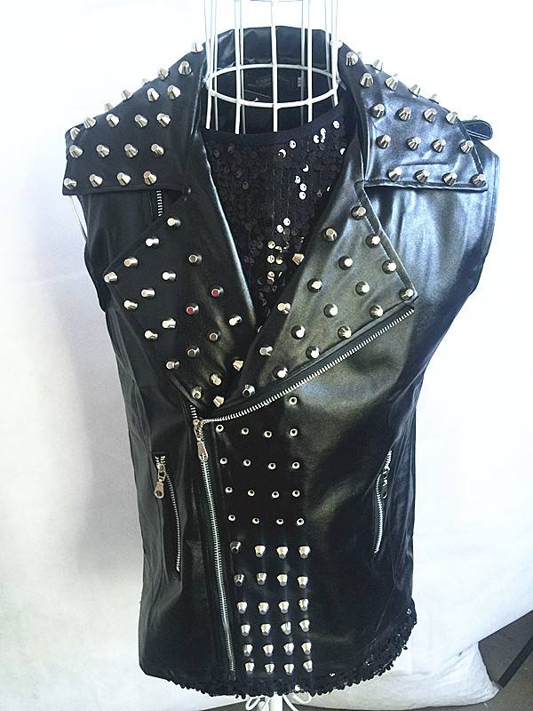 Nightclub stage male singer rivet rock sequins vest