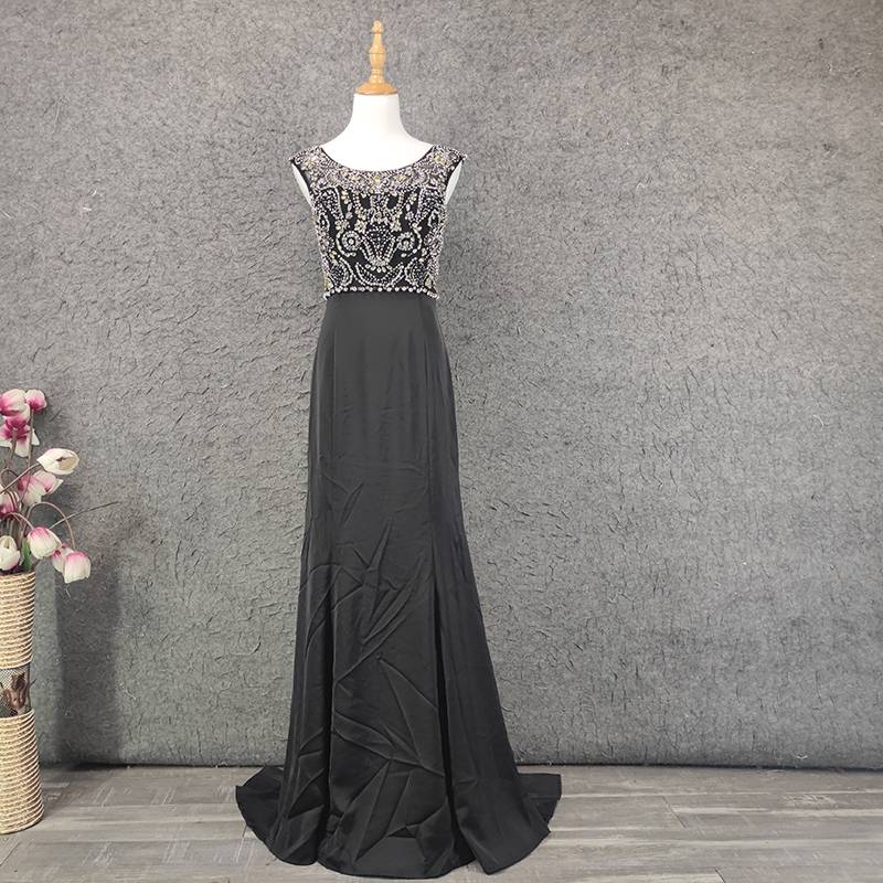 Luxury Heavy Gong Nail Black Evening Dress Women