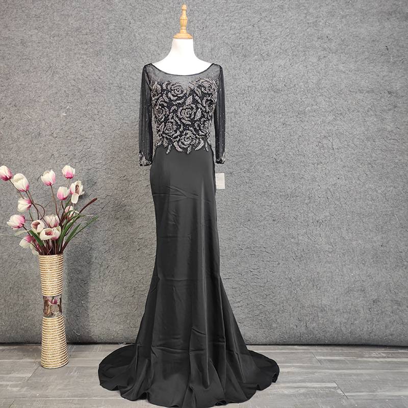 Luxury versatile long -sleeved beaded service women are thin and thin long