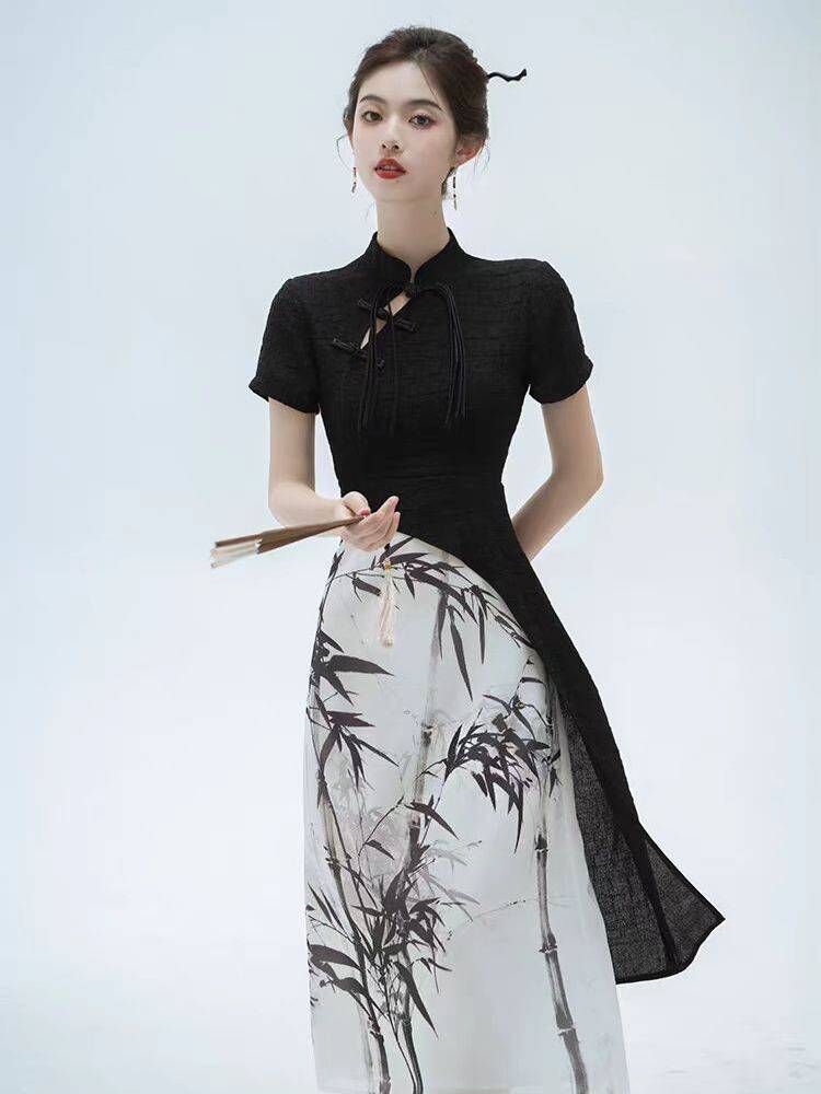 Chinese style parent -child installation of a family of three new Chinese mothers and daughter clothing daily cheongsam Hanfu show show summer models