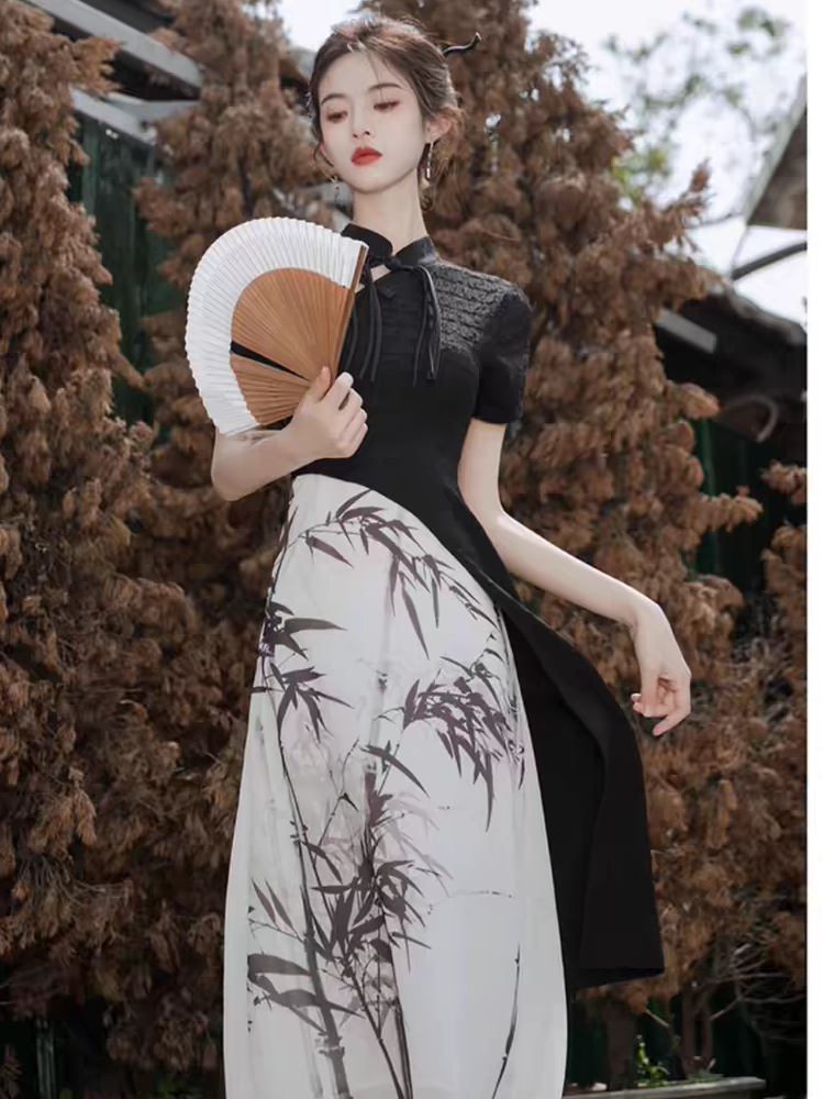 Chinese style parent -child installation of a family of three new Chinese mothers and daughter clothing daily cheongsam Hanfu show show summer models