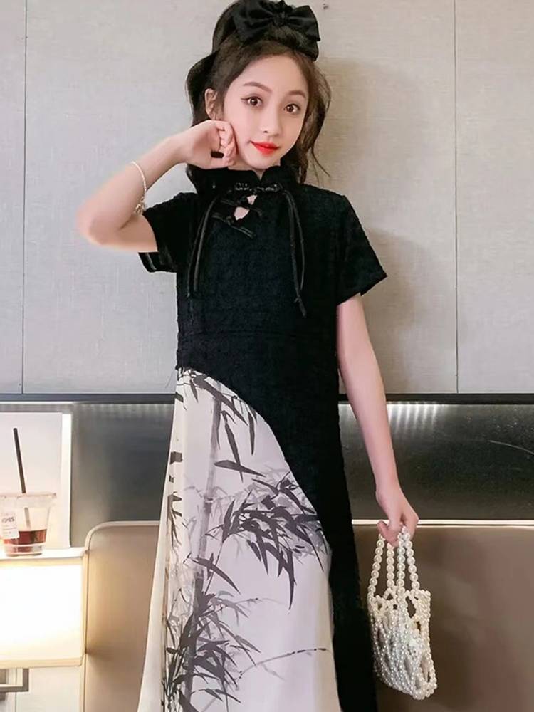 Chinese style parent -child installation of a family of three new Chinese mothers and daughter clothing daily cheongsam Hanfu show show summer models