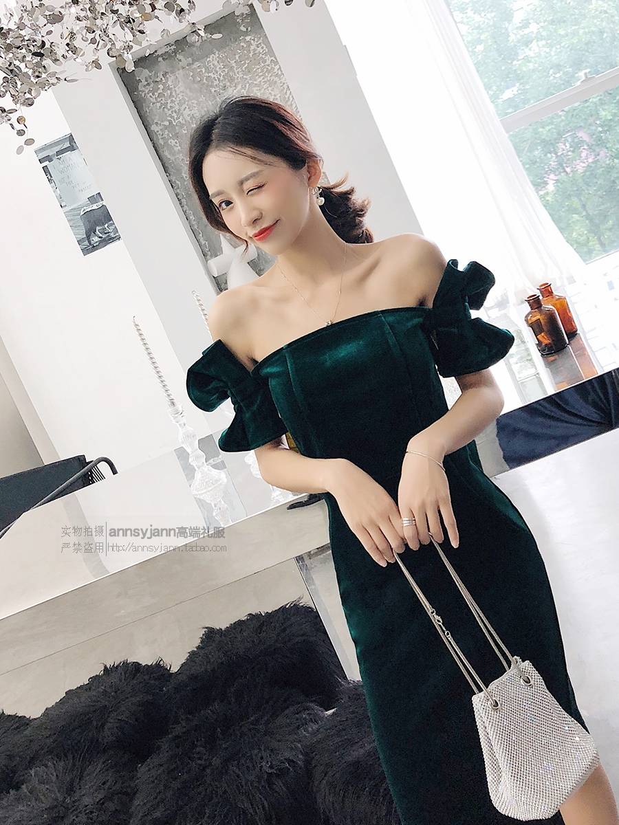 Short velvet celebrities banquet temperament evening dress skirt