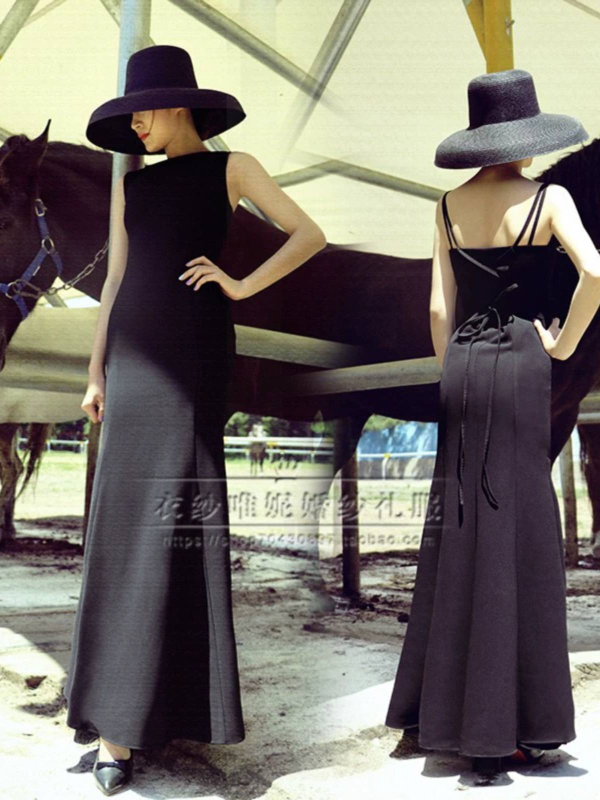 Black evening dress long Hepburn high -end fish tail