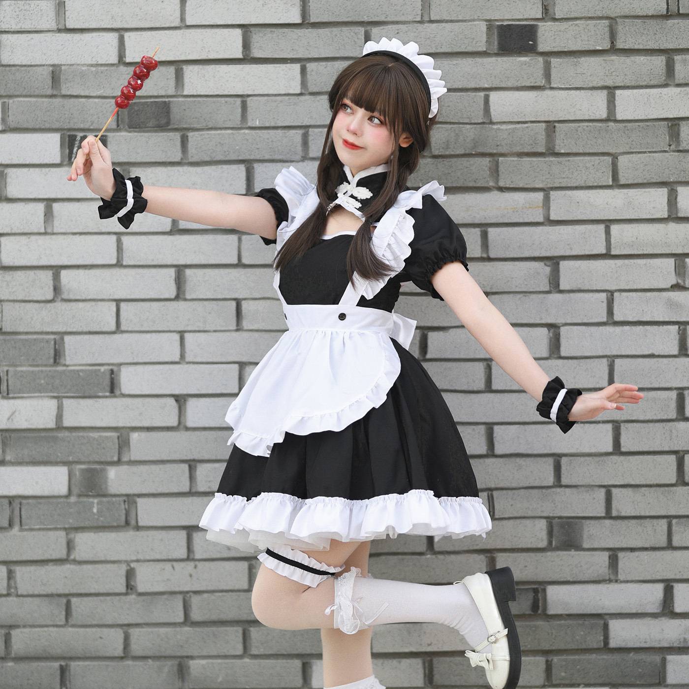 Black and white Chinese style pure desire cheongsam maid clothing COSPLAY performance service big size maid