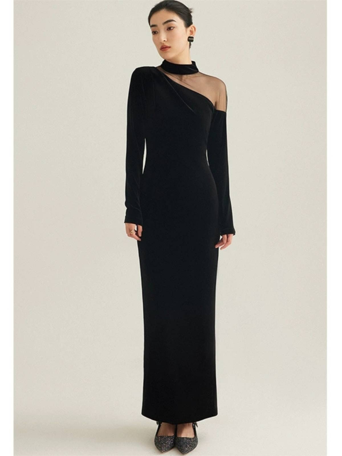 Velvet light luxury high -end banquet party evening gift piano table performance can wear Hepburn black dress everyday