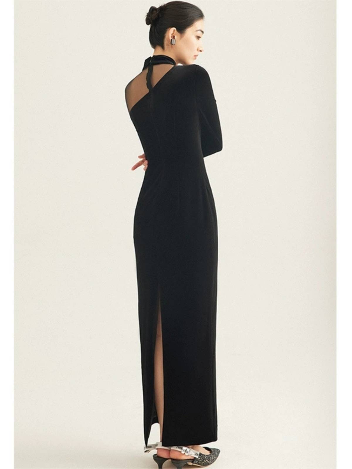 Velvet light luxury high -end banquet party evening gift piano table performance can wear Hepburn black dress everyday