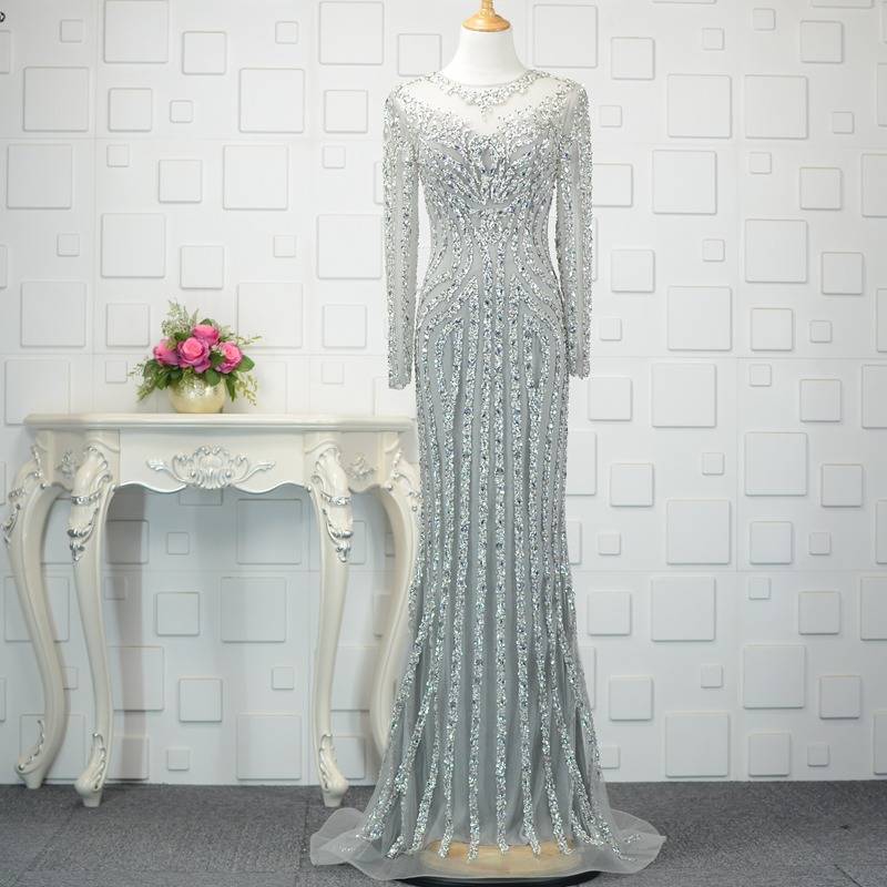 Long -sleeved evening dress High -end heavy worker nails, fishtail tail dress long skirt, the annual meeting party host long skirt