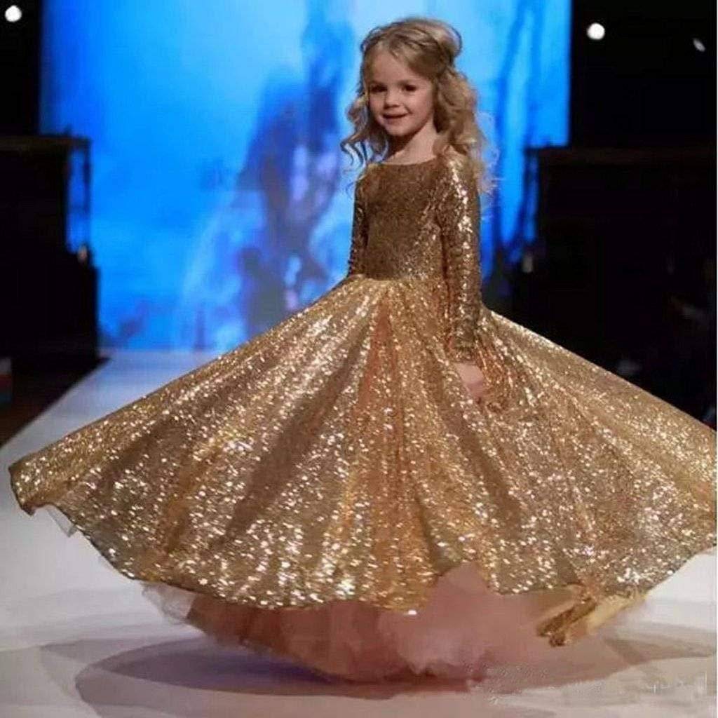 Cross -border girl evening dress princess skirt children's walking show shows golden sequins long skirt