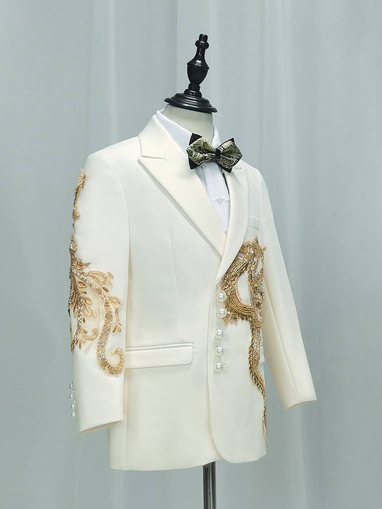 Rental boy walking show, Guofeng Growing Children, Host recites white Chinese suit dragon map suit suits
