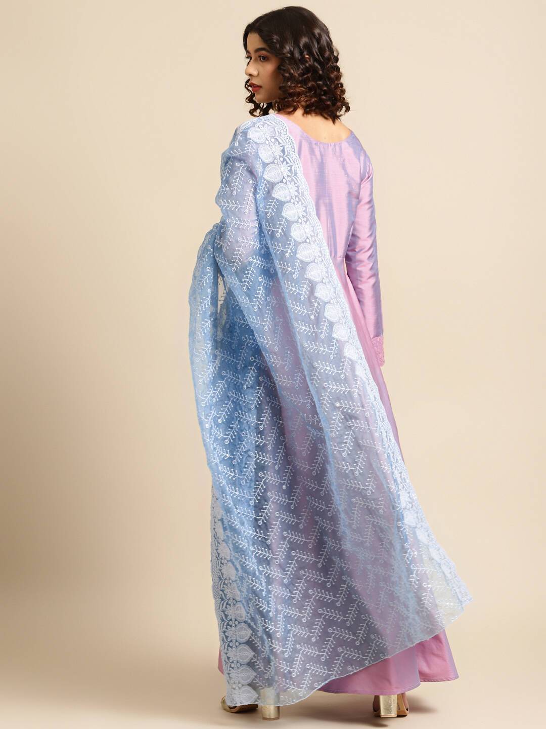 Indian imported women's silk cotton embroidery dress contains shawl 2 -piece A -line long skirt high waist elegant national style