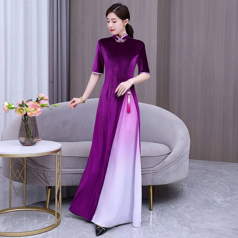 Walk show cheongsam improved velvet stage fairy performance service