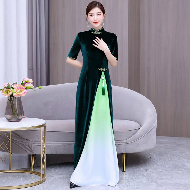 Walk show cheongsam improved velvet stage fairy performance service