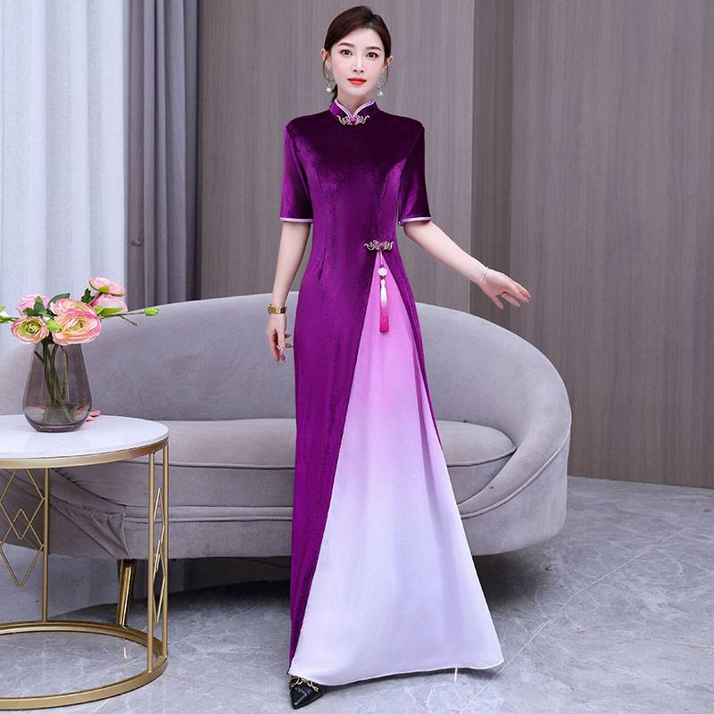 Walk show cheongsam improved velvet stage fairy performance service