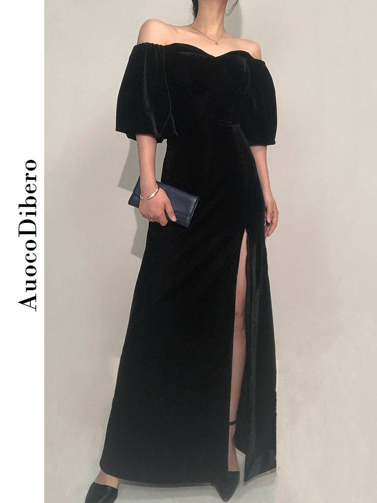 AD Fashion High -end Celebration Slim the Words of Light Velvers Ownership Annual Moderator Evening Dress Dress dress