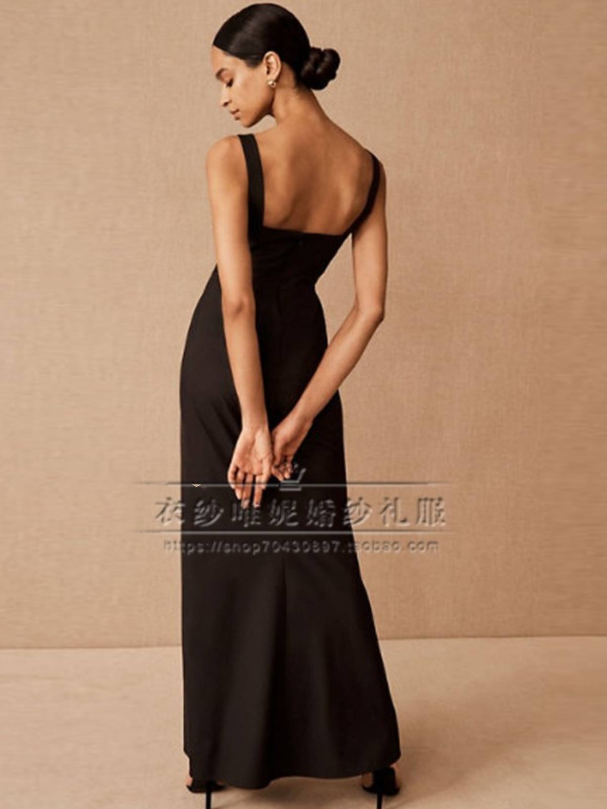 Light luxury suspension black late dress fishtail long skirt slim