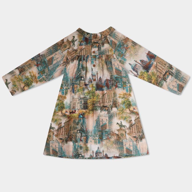 Foreign Disassembly Bid Cotton Retro Conturistic Drawing Dress