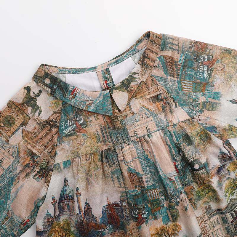 Foreign Disassembly Bid Cotton Retro Conturistic Drawing Dress