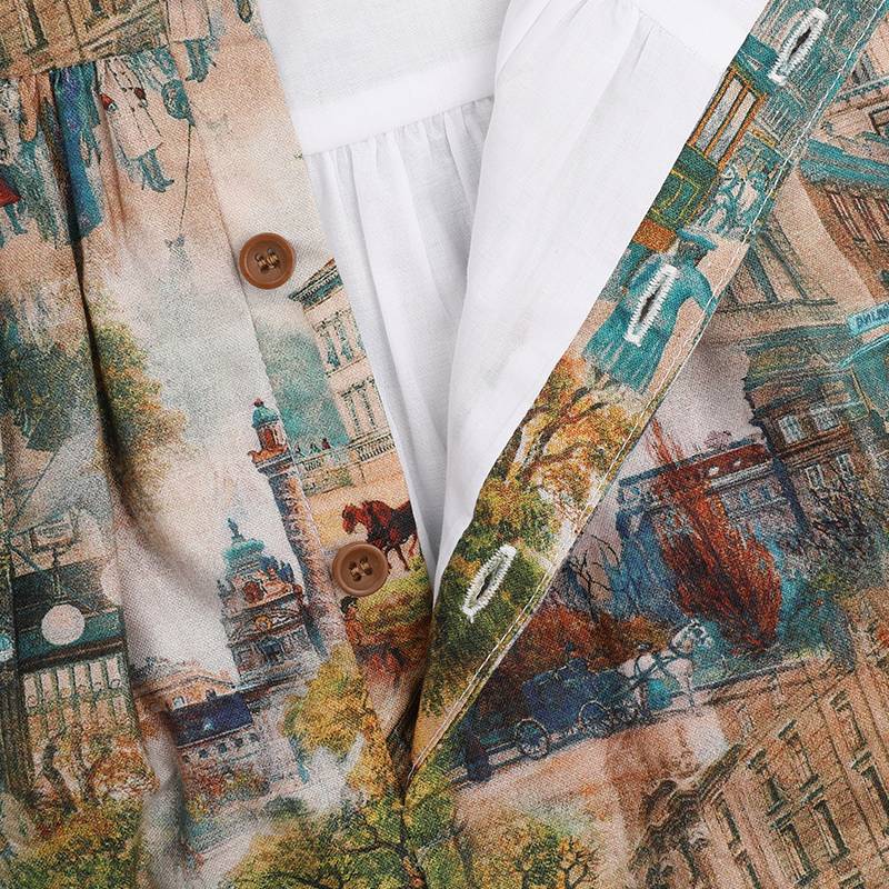 Foreign Disassembly Bid Cotton Retro Conturistic Drawing Dress