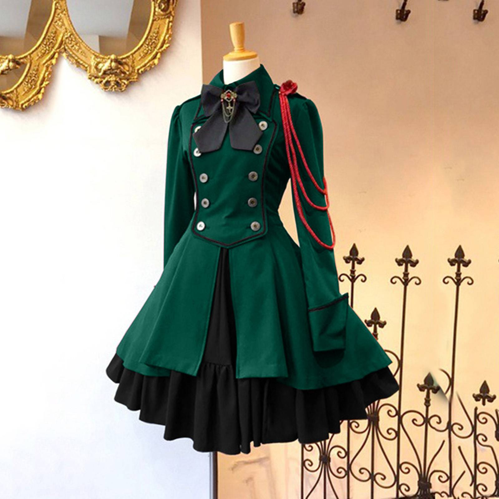 European and American Middle Ages Performance Animation Exhibition COS Server Renaissance Bow Bow neckline long -sleeved dress jacket